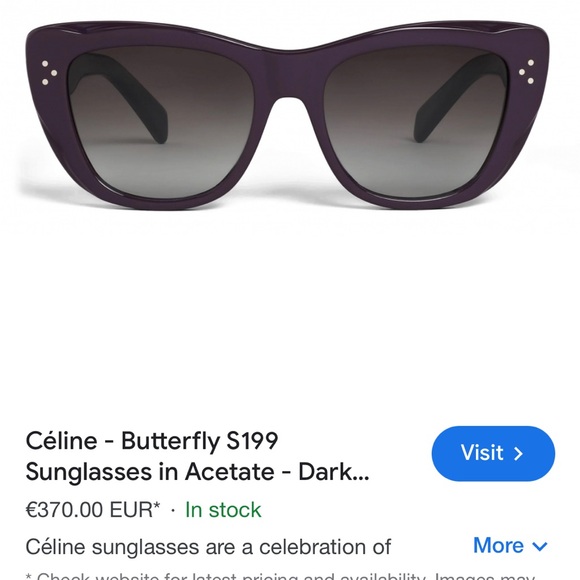 Céline - Butterfly S199 Sunglasses in Acetate - Dark Purple NEW - Picture 8 of 8